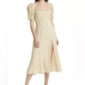 Reformation Bandit Floral Midi Dress Lima Print Yellow Floral Size 4